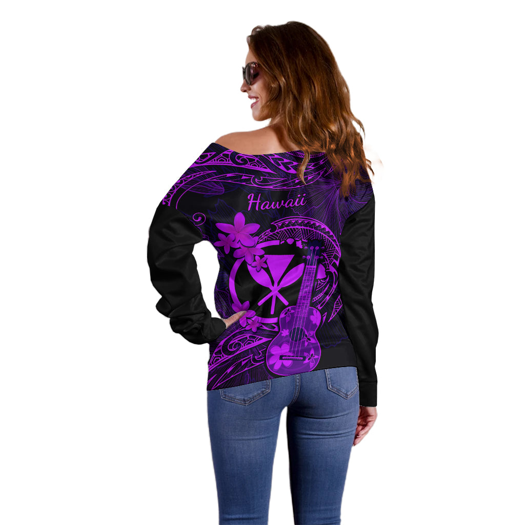 Hawaii Off Shoulder Sweater Ukulele Mix Polynesian Plumeria Purple Version LT14 - Polynesian Pride