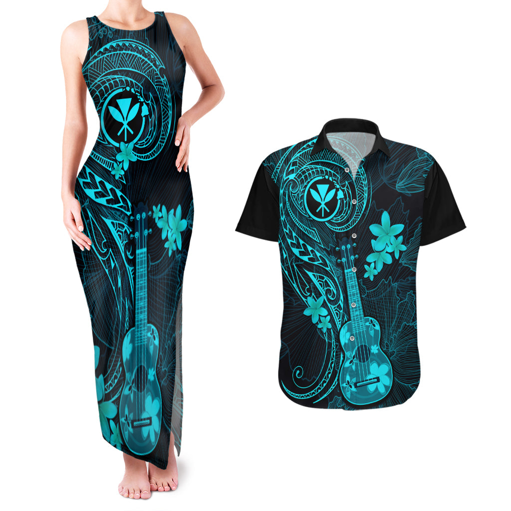 hawaii-couples-matching-tank-maxi-dress-and-hawaiian-shirt-ukulele-mix-polynesian-plumeria-turquoise-version