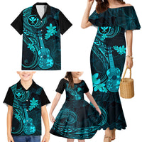 Hawaii Family Matching Mermaid Dress and Hawaiian Shirt Ukulele Mix Polynesian Plumeria Turquoise Version LT14 - Polynesian Pride