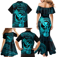 Hawaii Family Matching Mermaid Dress and Hawaiian Shirt Ukulele Mix Polynesian Plumeria Turquoise Version LT14 - Polynesian Pride