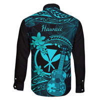 Hawaii Family Matching Off Shoulder Maxi Dress and Hawaiian Shirt Ukulele Mix Polynesian Plumeria Turquoise Version LT14 - Polynesian Pride