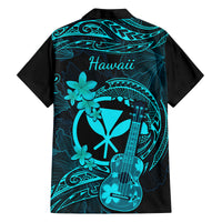 Hawaii Family Matching Off Shoulder Short Dress and Hawaiian Shirt Ukulele Mix Polynesian Plumeria Turquoise Version LT14 - Polynesian Pride