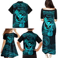Hawaii Family Matching Puletasi Dress and Hawaiian Shirt Ukulele Mix Polynesian Plumeria Turquoise Version LT14 - Polynesian Pride