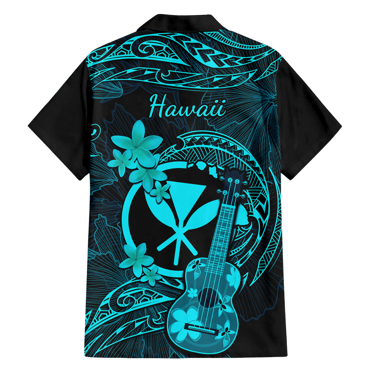 Hawaii Family Matching Short Sleeve Bodycon Dress and Hawaiian Shirt Ukulele Mix Polynesian Plumeria Turquoise Version LT14 - Polynesian Pride