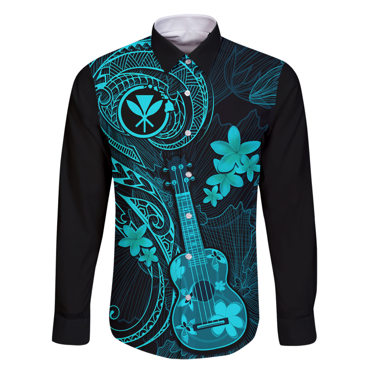 Hawaii Family Matching Summer Maxi Dress and Hawaiian Shirt Ukulele Mix Polynesian Plumeria Turquoise Version LT14 Son's Shirt Turquoise - Polynesian Pride