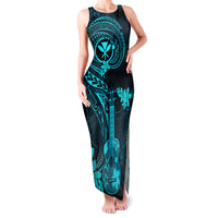 Hawaii Family Matching Tank Maxi Dress and Hawaiian Shirt Ukulele Mix Polynesian Plumeria Turquoise Version LT14 Mom's Dress Turquoise - Polynesian Pride