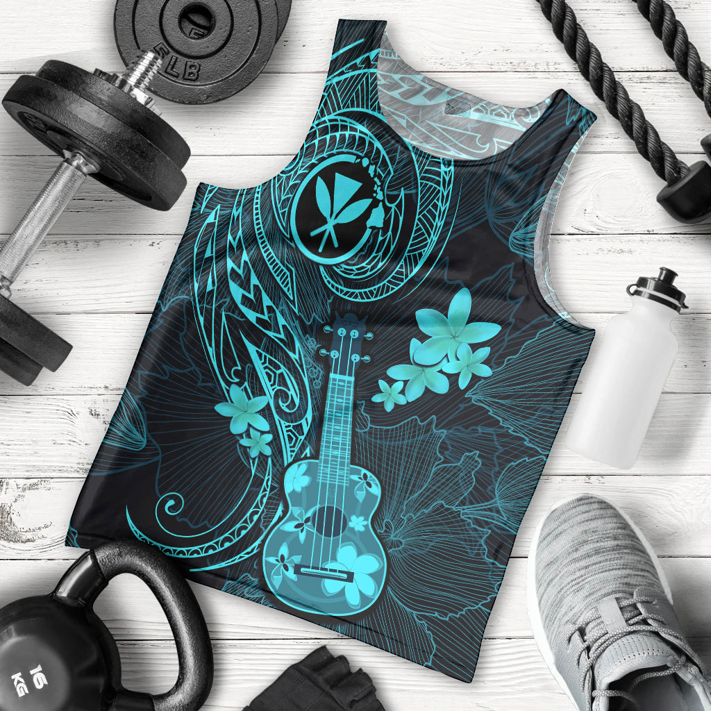 Hawaii Men Tank Top Ukulele Mix Polynesian Plumeria Turquoise Version LT14 Turquoise - Polynesian Pride