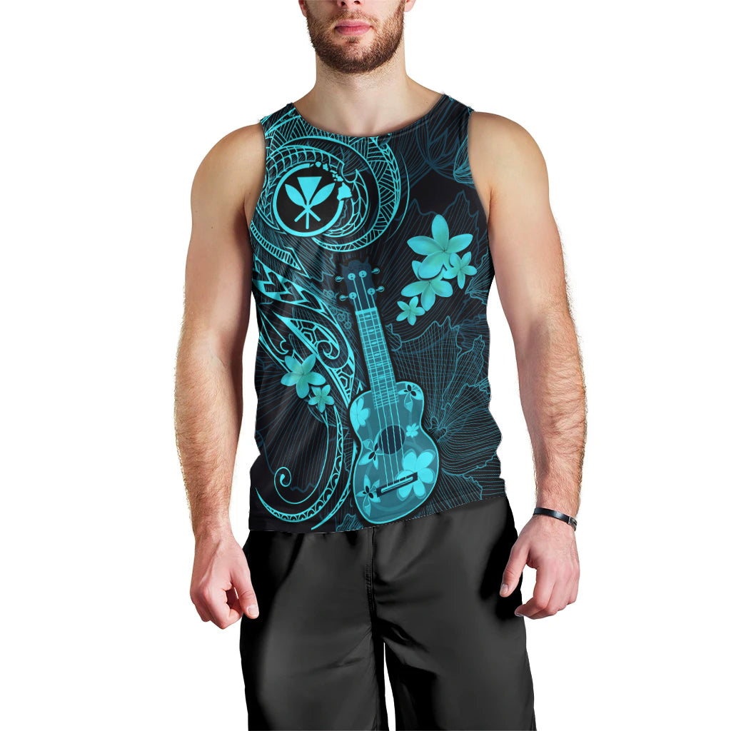 Hawaii Men Tank Top Ukulele Mix Polynesian Plumeria Turquoise Version LT14 - Polynesian Pride