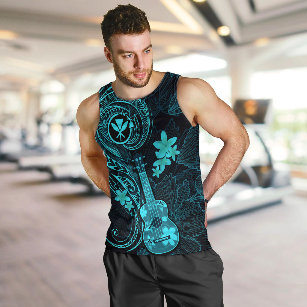 Hawaii Men Tank Top Ukulele Mix Polynesian Plumeria Turquoise Version LT14 - Polynesian Pride