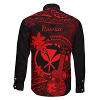 Hawaii Family Matching Off Shoulder Maxi Dress and Hawaiian Shirt Ukulele Mix Polynesian Plumeria Red Version LT14 - Polynesian Pride