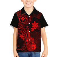 Hawaii Family Matching Off Shoulder Maxi Dress and Hawaiian Shirt Ukulele Mix Polynesian Plumeria Red Version LT14 Son's Shirt Red - Polynesian Pride