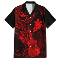 Hawaii Family Matching Off Shoulder Short Dress and Hawaiian Shirt Ukulele Mix Polynesian Plumeria Red Version LT14 Dad's Shirt - Short Sleeve Red - Polynesian Pride