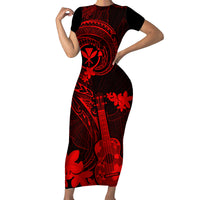 Hawaii Family Matching Short Sleeve Bodycon Dress and Hawaiian Shirt Ukulele Mix Polynesian Plumeria Red Version LT14 Mom's Dress Red - Polynesian Pride