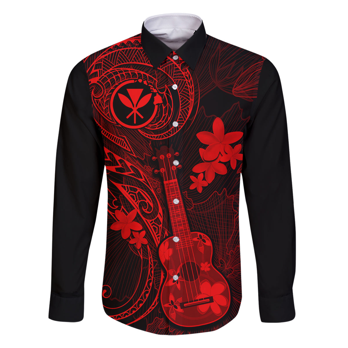 Hawaii Family Matching Summer Maxi Dress and Hawaiian Shirt Ukulele Mix Polynesian Plumeria Red Version LT14 Son's Shirt Red - Polynesian Pride