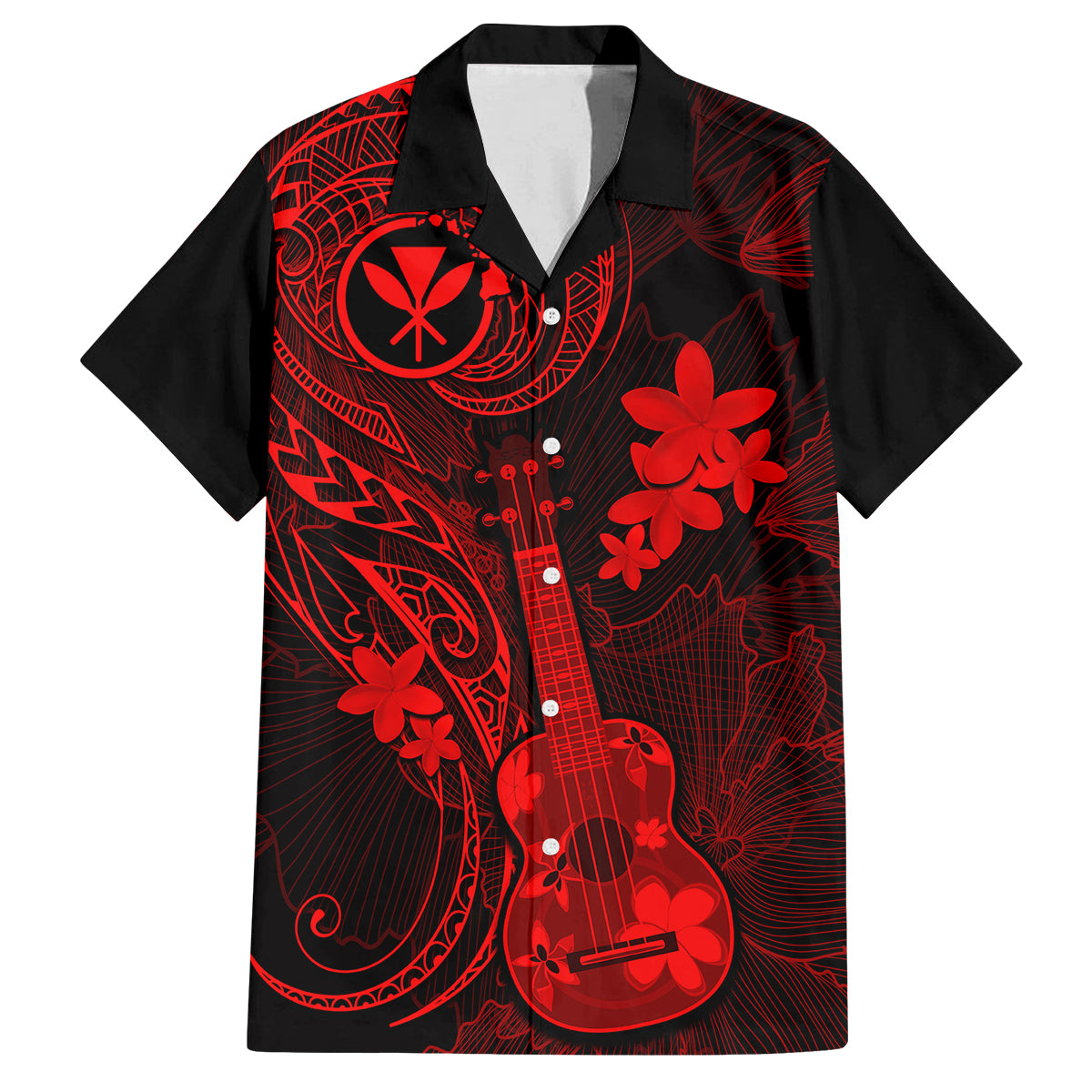 Hawaii Family Matching Tank Maxi Dress and Hawaiian Shirt Ukulele Mix Polynesian Plumeria Red Version LT14 Dad's Shirt - Short Sleeve Red - Polynesian Pride