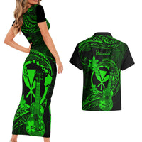 Hawaii Couples Matching Short Sleeve Bodycon Dress and Hawaiian Shirt Ukulele Mix Polynesian Plumeria Green Version LT14 - Polynesian Pride