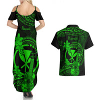 hawaii-couples-matching-summer-maxi-dress-and-hawaiian-shirt-ukulele-mix-polynesian-plumeria-green-version
