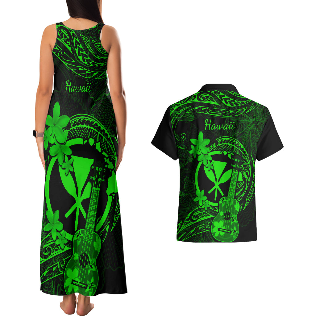 Hawaii Couples Matching Tank Maxi Dress and Hawaiian Shirt Ukulele Mix Polynesian Plumeria Green Version LT14 - Polynesian Pride