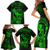 Hawaii Family Matching Short Sleeve Bodycon Dress and Hawaiian Shirt Ukulele Mix Polynesian Plumeria Green Version LT14 - Polynesian Pride