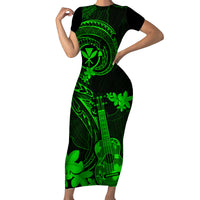 Hawaii Family Matching Short Sleeve Bodycon Dress and Hawaiian Shirt Ukulele Mix Polynesian Plumeria Green Version LT14 Mom's Dress Green - Polynesian Pride