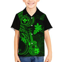 Hawaii Family Matching Tank Maxi Dress and Hawaiian Shirt Ukulele Mix Polynesian Plumeria Green Version LT14 Son's Shirt Green - Polynesian Pride