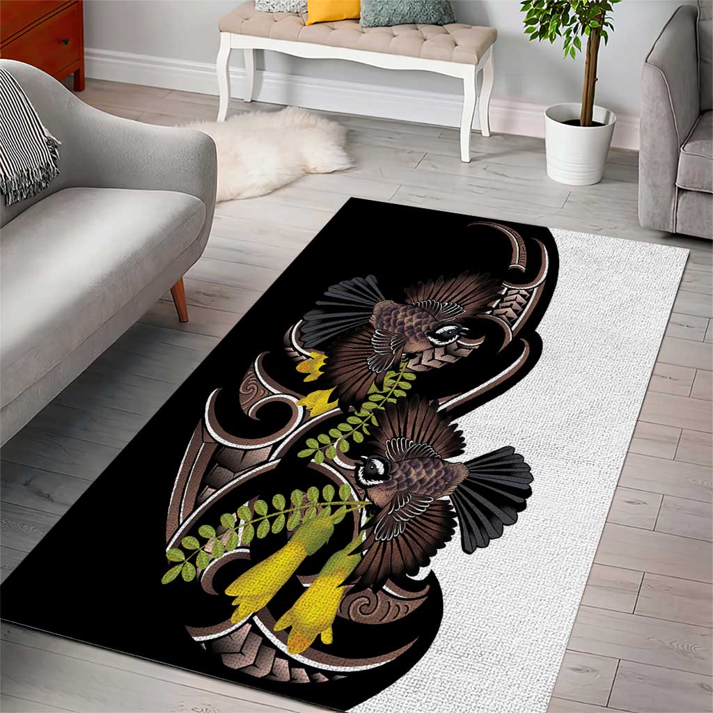 New Zealand Valentines Day Area Rug Piwakawaka Lovers Maori Koru Tattoo - Polynesian Pride