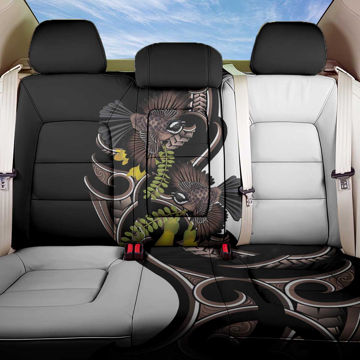 New Zealand Valentines Day Back Car Seat Cover Piwakawaka Lovers Maori Koru Tattoo LT14 One Size Black - Polynesian Pride