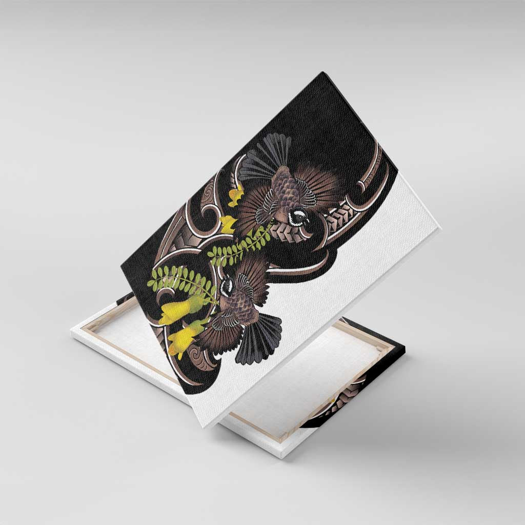 New Zealand Valentines Day Canvas Wall Art Piwakawaka Lovers Maori Koru Tattoo LT14 With Frame Black - Polynesian Pride