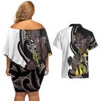New Zealand Valentines Day Couples Matching Off Shoulder Short Dress and Hawaiian Shirt Piwakawaka Lovers Maori Koru Tattoo LT14 - Polynesian Pride