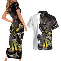 New Zealand Valentines Day Couples Matching Short Sleeve Bodycon Dress and Hawaiian Shirt Piwakawaka Lovers Maori Koru Tattoo LT14 - Polynesian Pride