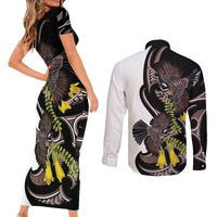 New Zealand Valentines Day Couples Matching Short Sleeve Bodycon Dress and Long Sleeve Button Shirt Piwakawaka Lovers Maori Koru Tattoo LT14 - Polynesian Pride