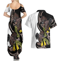 New Zealand Valentines Day Couples Matching Summer Maxi Dress and Hawaiian Shirt Piwakawaka Lovers Maori Koru Tattoo LT14 - Polynesian Pride