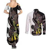 New Zealand Valentines Day Couples Matching Summer Maxi Dress and Long Sleeve Button Shirt Piwakawaka Lovers Maori Koru Tattoo LT14 - Polynesian Pride