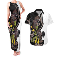 New Zealand Valentines Day Couples Matching Tank Maxi Dress and Hawaiian Shirt Piwakawaka Lovers Maori Koru Tattoo LT14 Black - Polynesian Pride