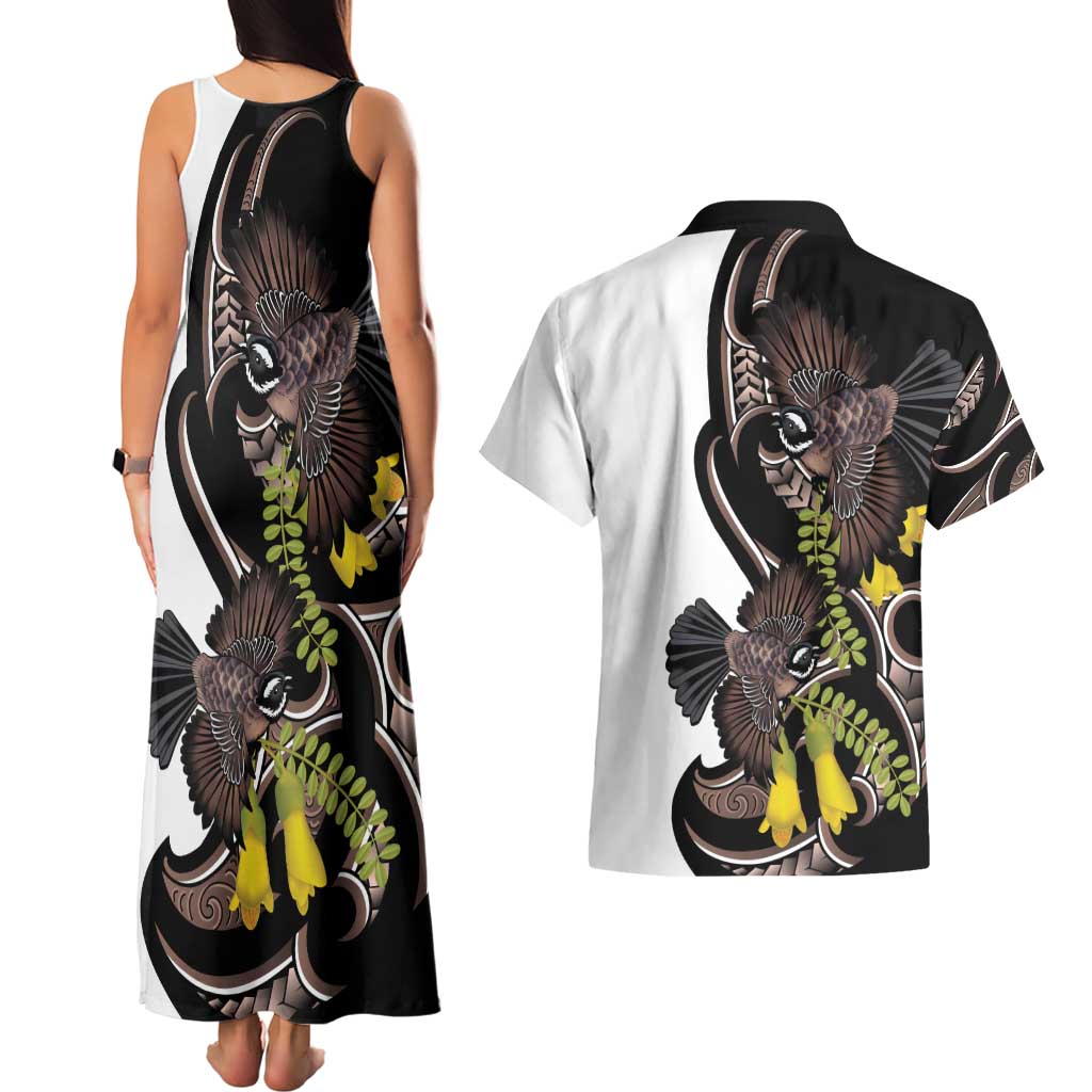 New Zealand Valentines Day Couples Matching Tank Maxi Dress and Hawaiian Shirt Piwakawaka Lovers Maori Koru Tattoo LT14 - Polynesian Pride