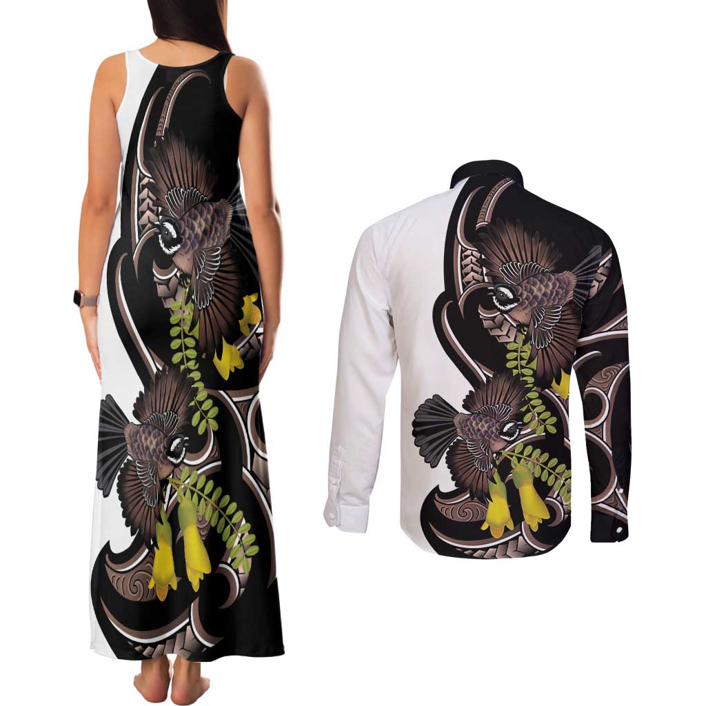New Zealand Valentines Day Couples Matching Tank Maxi Dress and Long Sleeve Button Shirt Piwakawaka Lovers Maori Koru Tattoo LT14 - Polynesian Pride