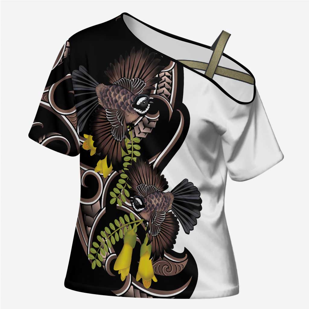 New Zealand Valentines Day Cross Shoulder Shirt Piwakawaka Lovers Maori Koru Tattoo LT14 Female Black - Polynesian Pride