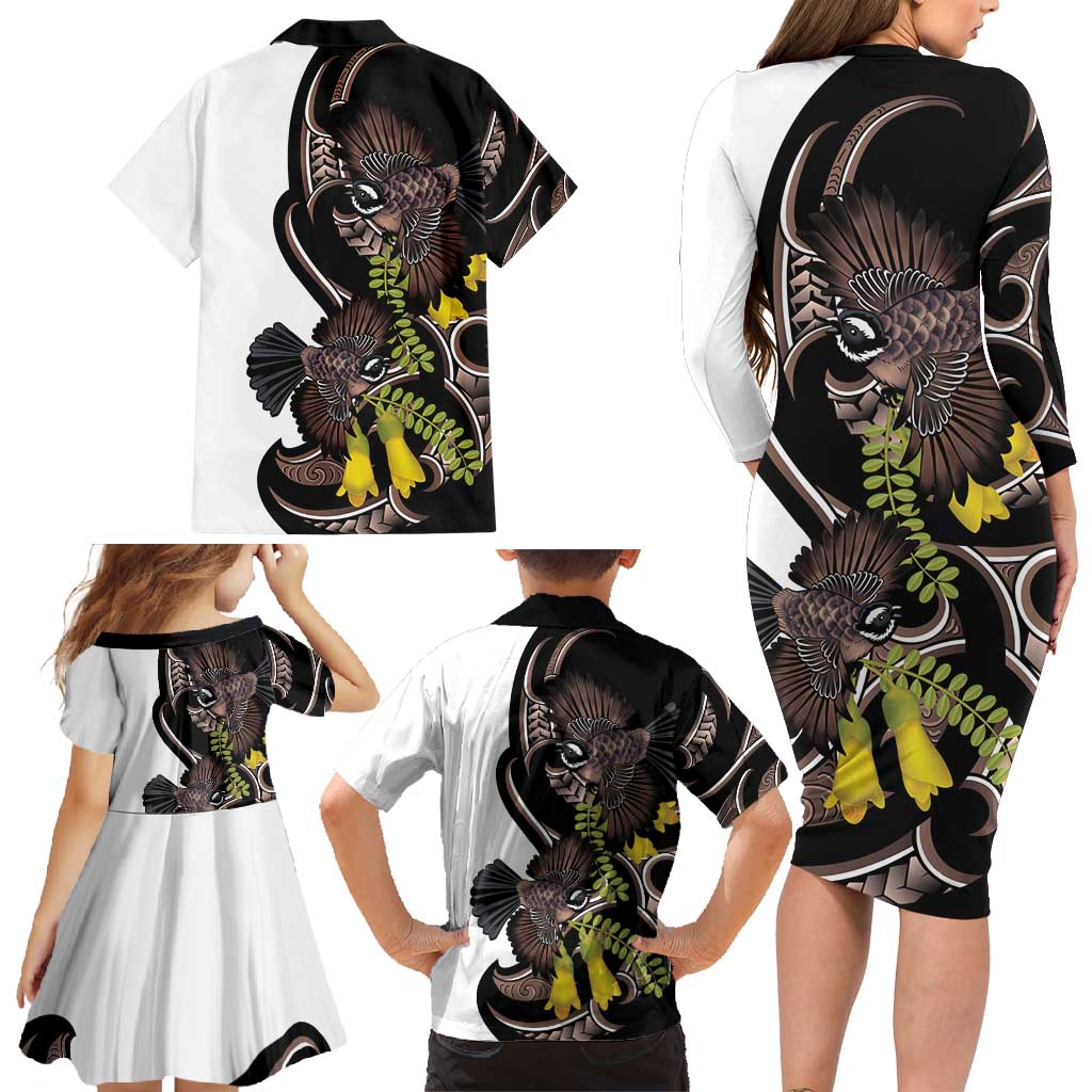 New Zealand Valentines Day Family Matching Long Sleeve Bodycon Dress and Hawaiian Shirt Piwakawaka Lovers Maori Koru Tattoo LT14 - Polynesian Pride