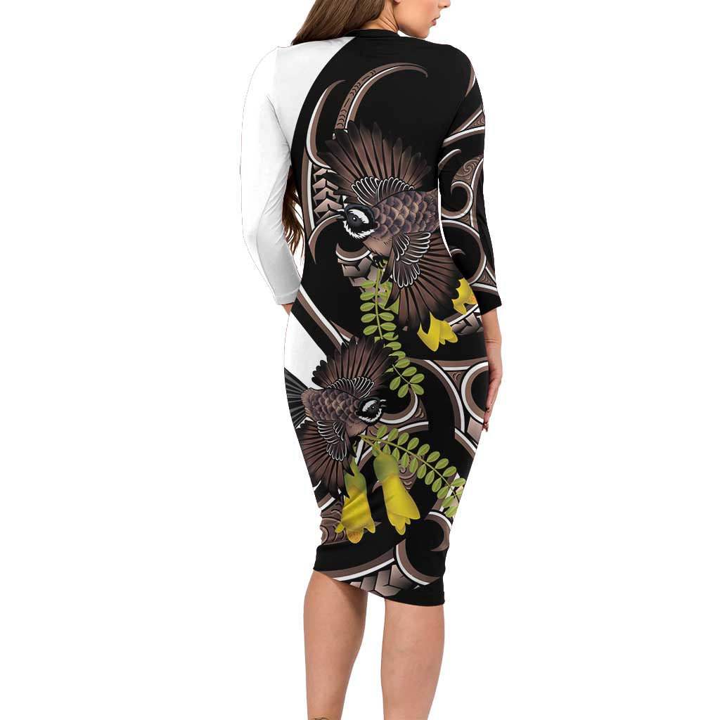 New Zealand Valentines Day Family Matching Long Sleeve Bodycon Dress and Hawaiian Shirt Piwakawaka Lovers Maori Koru Tattoo LT14 - Polynesian Pride