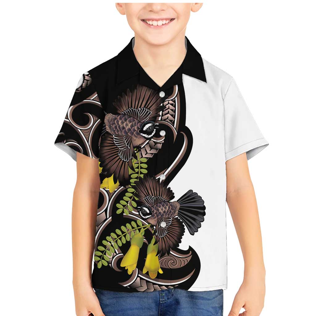 New Zealand Valentines Day Family Matching Mermaid Dress and Hawaiian Shirt Piwakawaka Lovers Maori Koru Tattoo LT14 Son's Shirt Black - Polynesian Pride