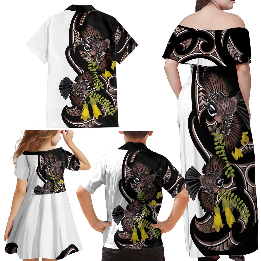 New Zealand Valentines Day Family Matching Off Shoulder Maxi Dress and Hawaiian Shirt Piwakawaka Lovers Maori Koru Tattoo LT14 - Polynesian Pride