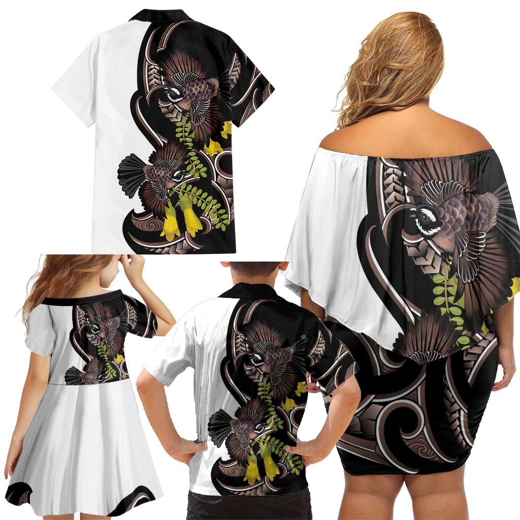 New Zealand Valentines Day Family Matching Off Shoulder Short Dress and Hawaiian Shirt Piwakawaka Lovers Maori Koru Tattoo LT14 - Polynesian Pride
