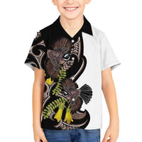 New Zealand Valentines Day Family Matching Puletasi and Hawaiian Shirt Piwakawaka Lovers Maori Koru Tattoo LT14 Son's Shirt Black - Polynesian Pride