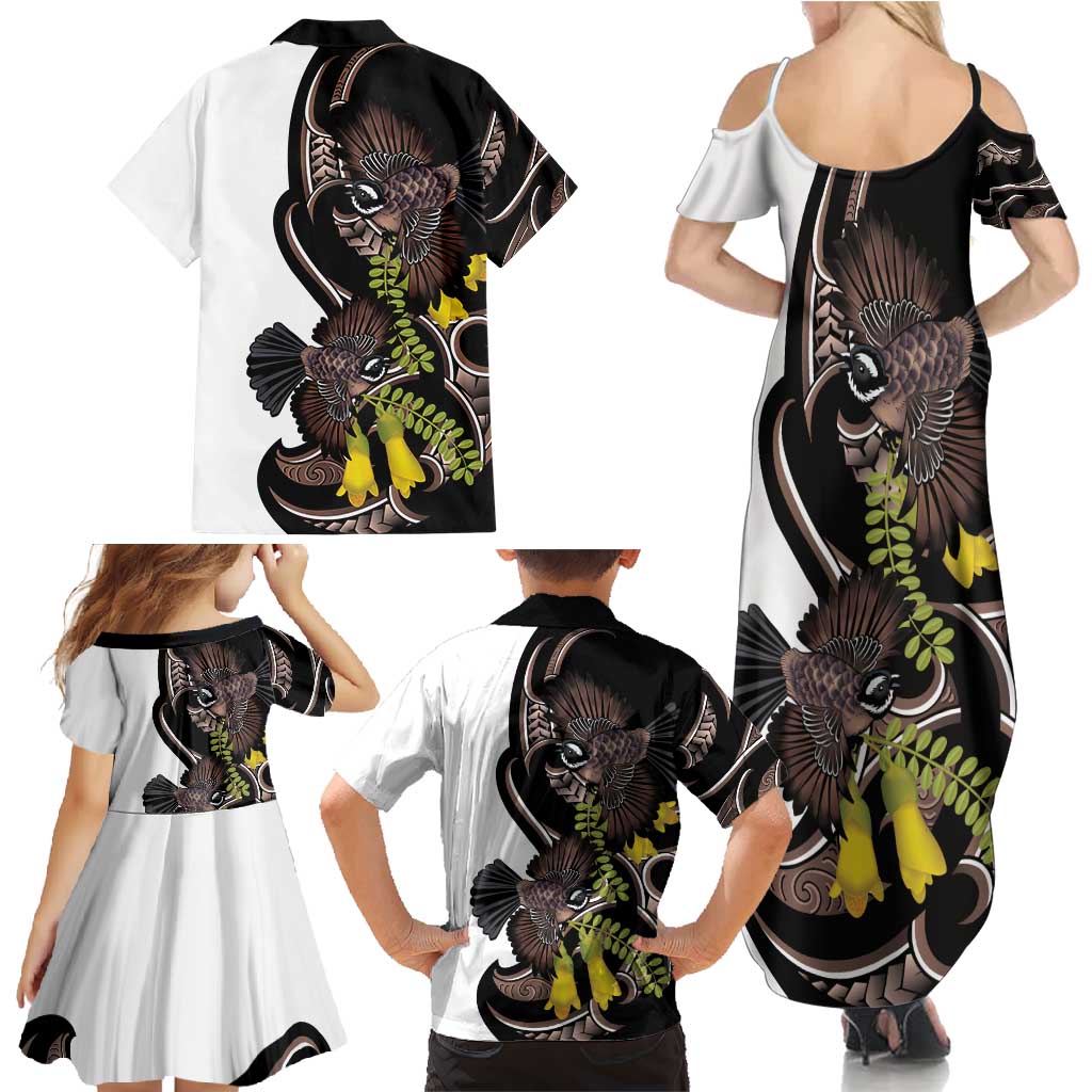 New Zealand Valentines Day Family Matching Summer Maxi Dress and Hawaiian Shirt Piwakawaka Lovers Maori Koru Tattoo LT14 - Polynesian Pride