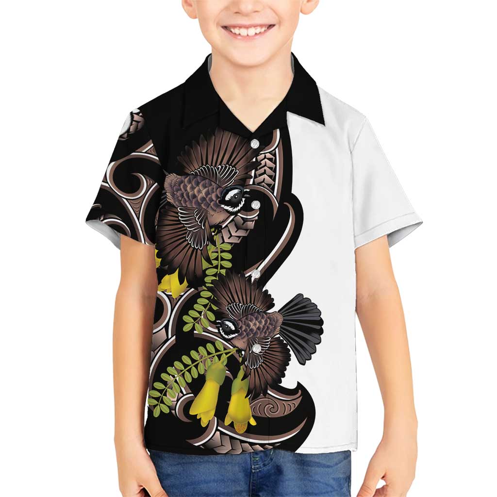 New Zealand Valentines Day Family Matching Summer Maxi Dress and Hawaiian Shirt Piwakawaka Lovers Maori Koru Tattoo LT14 Son's Shirt Black - Polynesian Pride