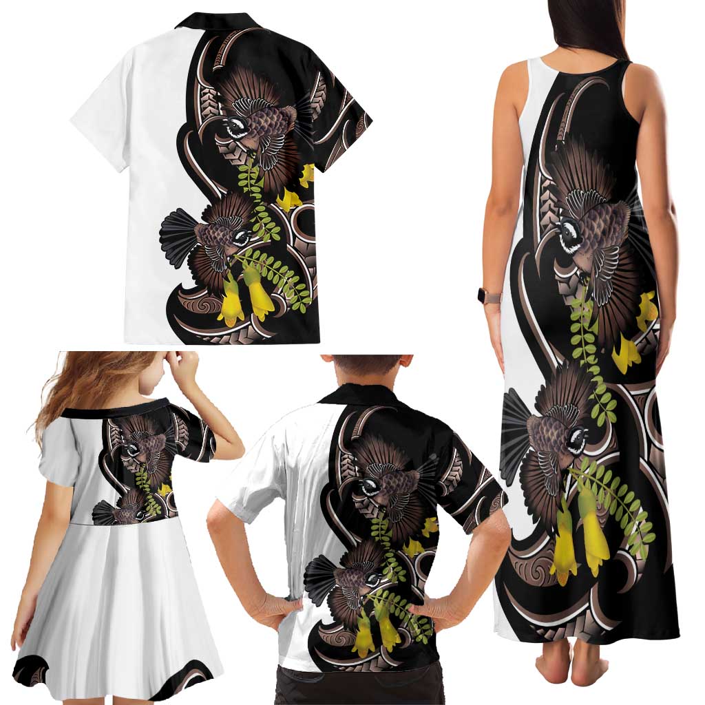 New Zealand Valentines Day Family Matching Tank Maxi Dress and Hawaiian Shirt Piwakawaka Lovers Maori Koru Tattoo LT14 - Polynesian Pride