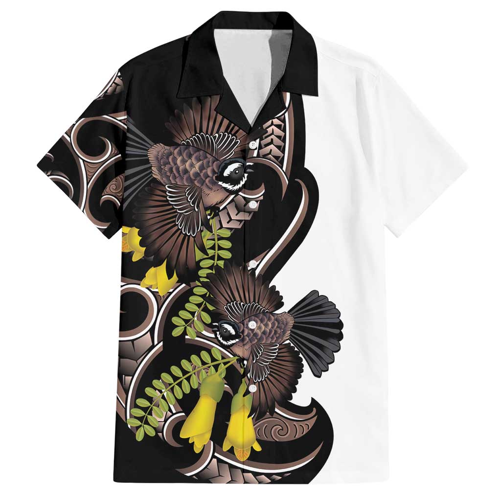 New Zealand Valentines Day Family Matching Tank Maxi Dress and Hawaiian Shirt Piwakawaka Lovers Maori Koru Tattoo LT14 Dad's Shirt - Short Sleeve Black - Polynesian Pride