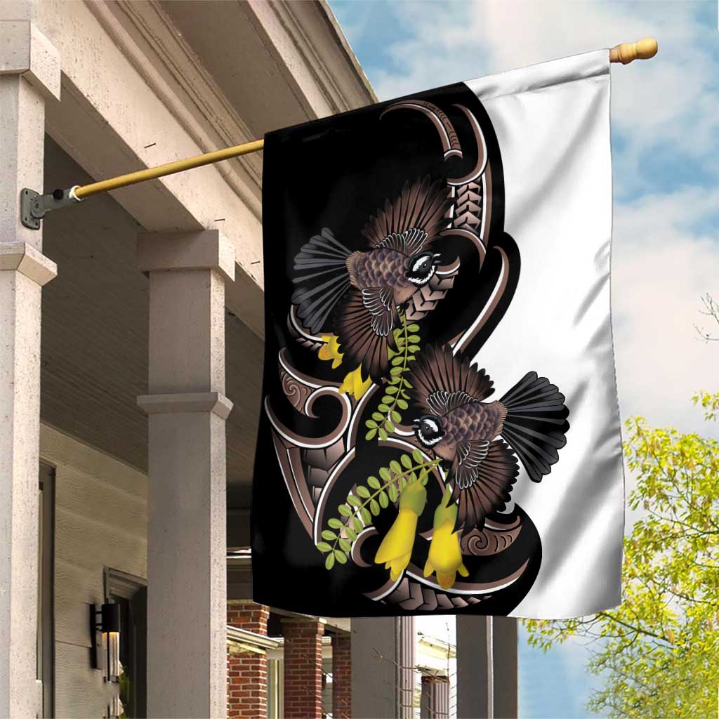 New Zealand Valentines Day Garden Flag Piwakawaka Lovers Maori Koru Tattoo LT14 House Flag Black - Polynesian Pride
