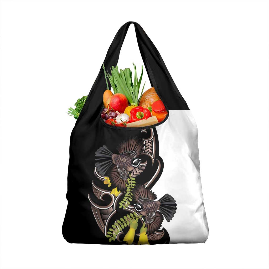 New Zealand Valentines Day Grocery Bag Piwakawaka Lovers Maori Koru Tattoo LT14 1-pack One Size Black - Polynesian Pride