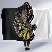 New Zealand Valentines Day Hooded Blanket Piwakawaka Lovers Maori Koru Tattoo LT14 One Size Black - Polynesian Pride